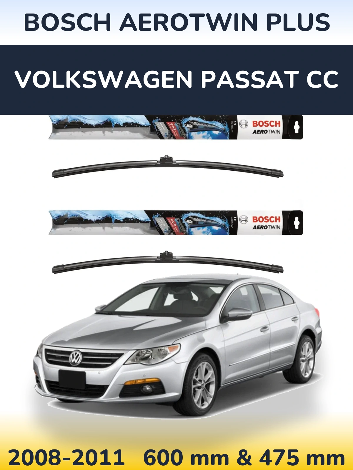 Комплект передних дворников BOSCH AeroTwin Plus 600 & 475 мм для Volkswagen Passat CC 2008-2011