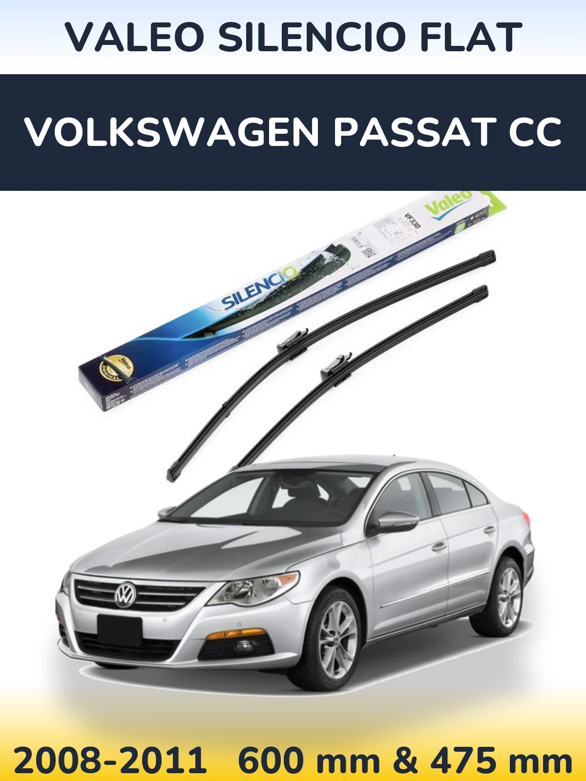 Комплект передних дворников Valeo Silencio Flat 600 & 475 мм для Volkswagen Passat CC 2008-2011