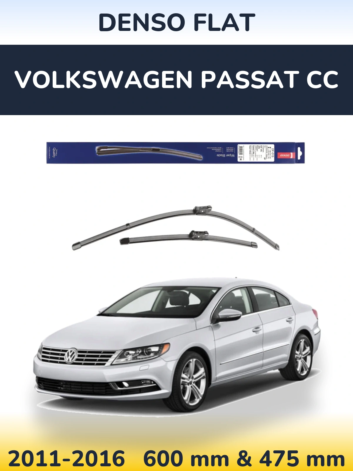 Front wiper blade set Denso Flat 600 & 475 mm for Volkswagen Passat CC 2011-2016