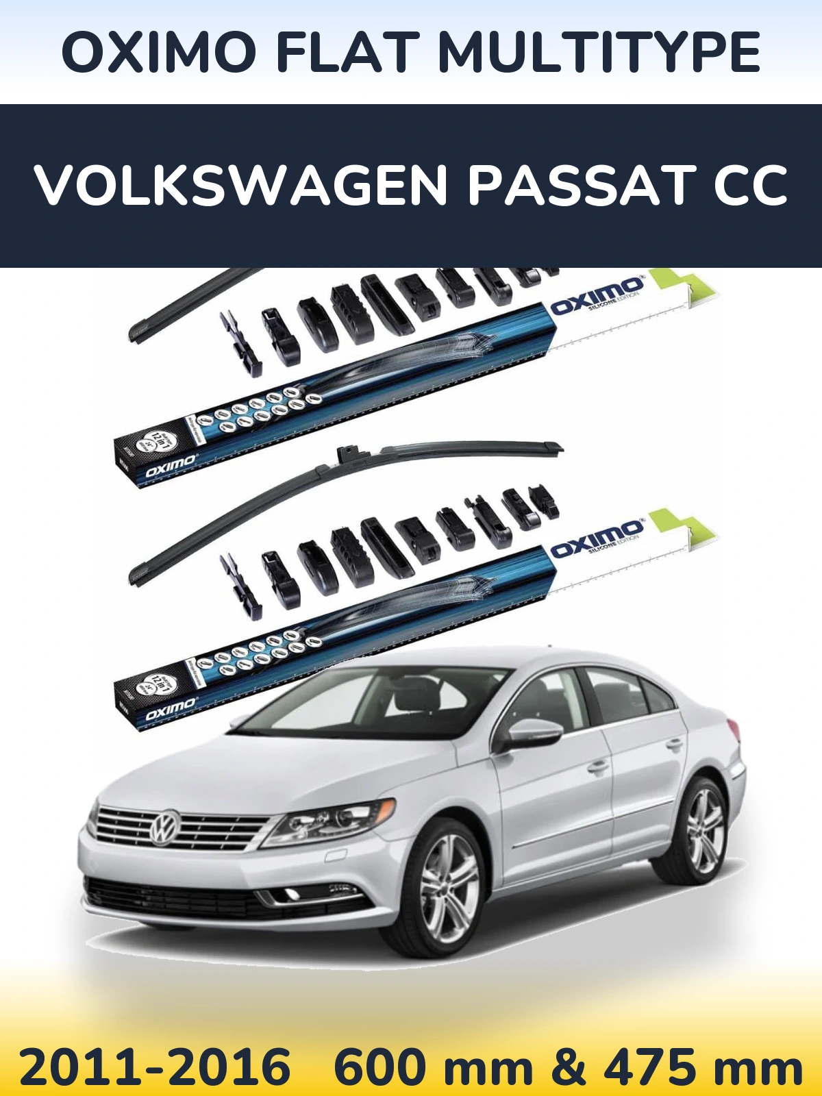 Front wiper blade set Oximo Flat MultiTipse 600 & 475 mm for Volkswagen Passat CC 2011-2016