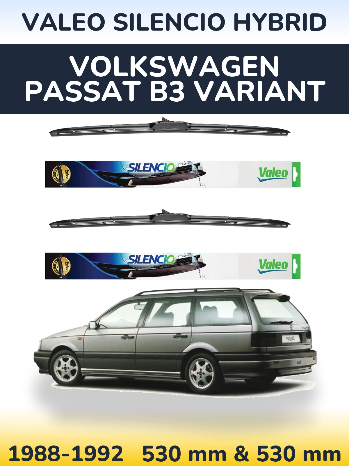Комплект передних дворников Valeo Silencio Hybrid 530 & 530 мм для Volkswagen Passat B3 Variant 1988-1992