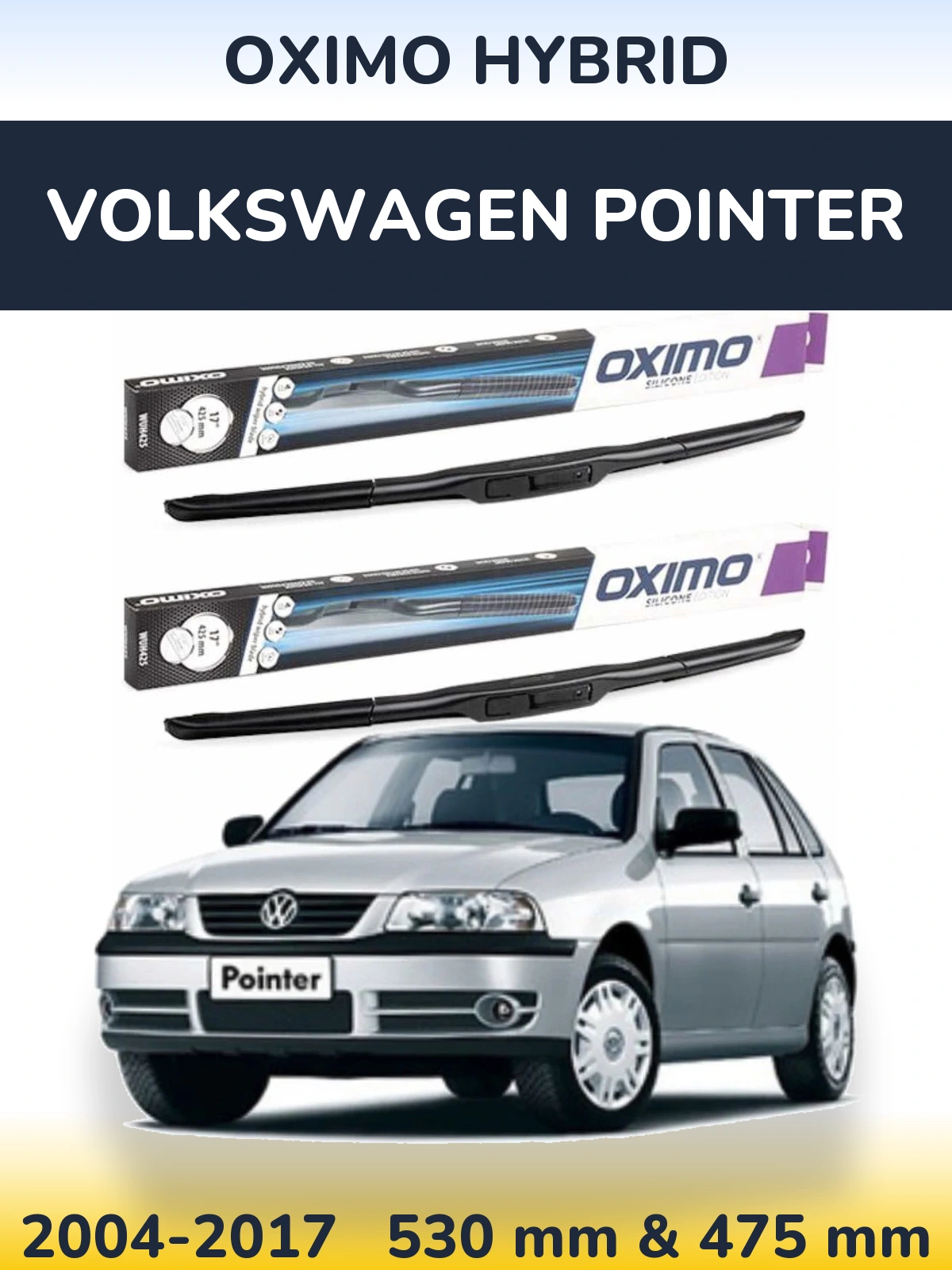 Комплект передних дворников Oximo Hybrid 530 & 475 мм для Volkswagen Pointer 2004-2017
