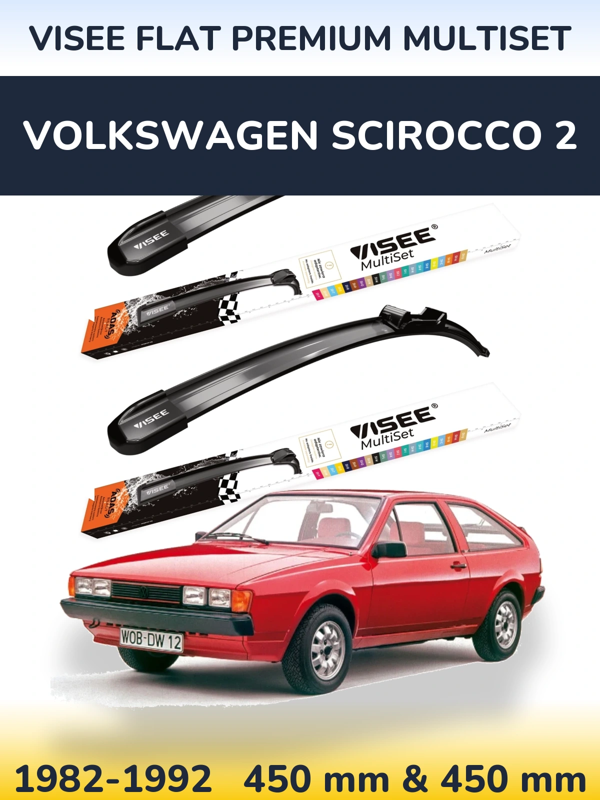 Front wiper blade set VISEE FLAT PREMIUM MultiSet 450 & 450 mm for Volkswagen Scirocco 2 1982-1992