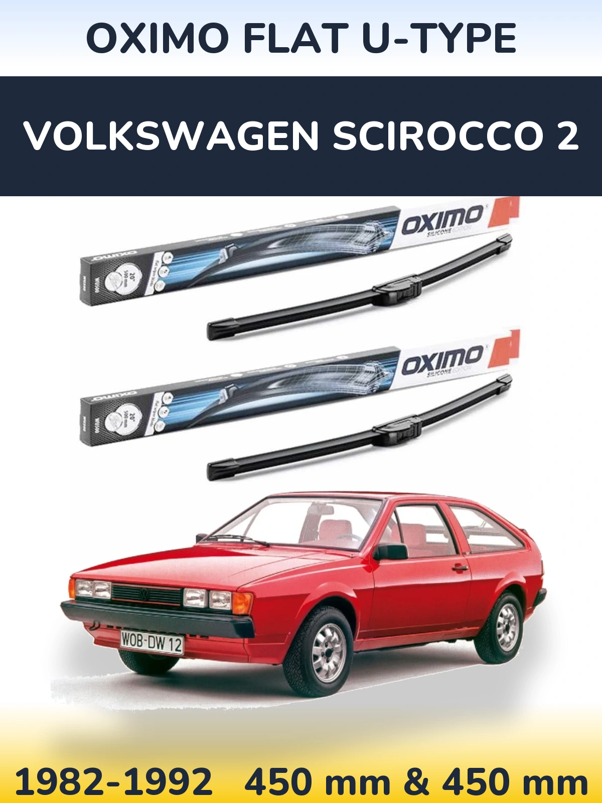 Комплект передних дворников Oximo Flat U-type 450 & 450 мм для Volkswagen Scirocco 2 1982-1992