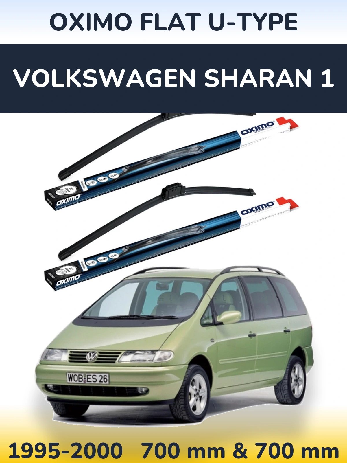 Front wiper blade set Oximo Flat U-type 700 & 700 mm for Volkswagen Sharan 1 1995-2000