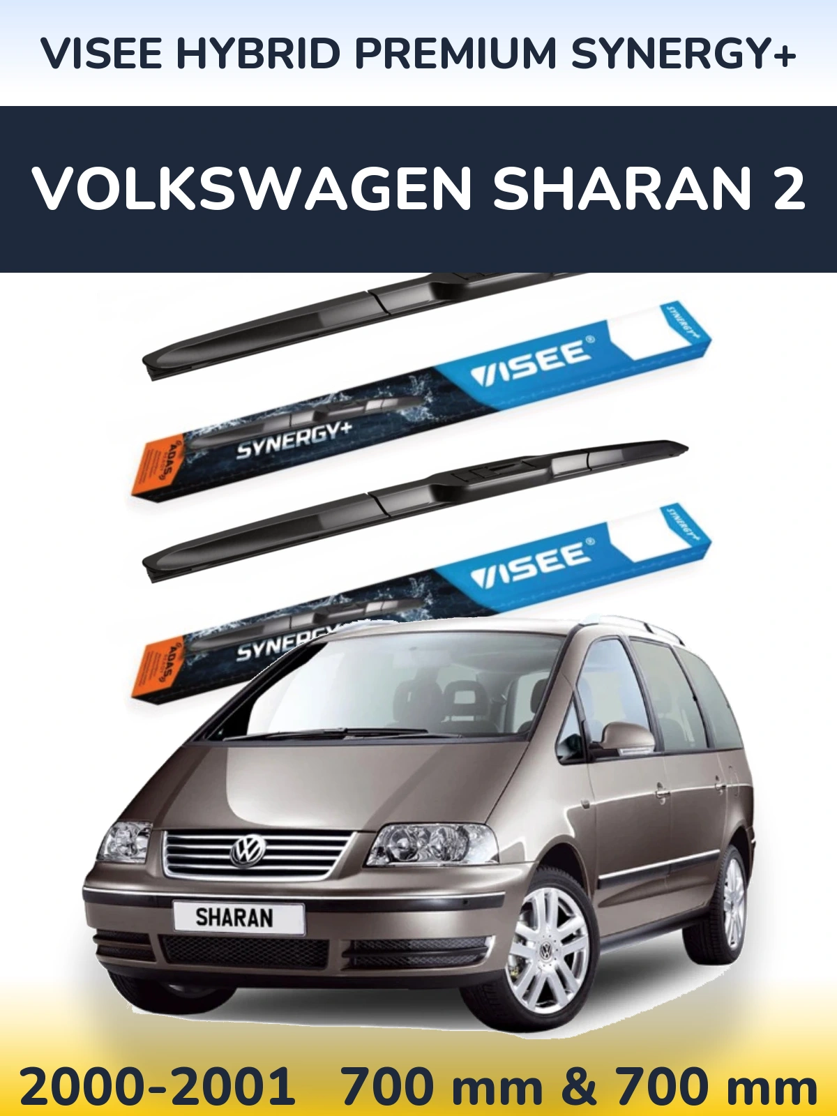 Front wiper blade set VISEE HYBRID PREMIUM SYNERGY+ 700 & 700 mm for Volkswagen Sharan 2 2000-2001