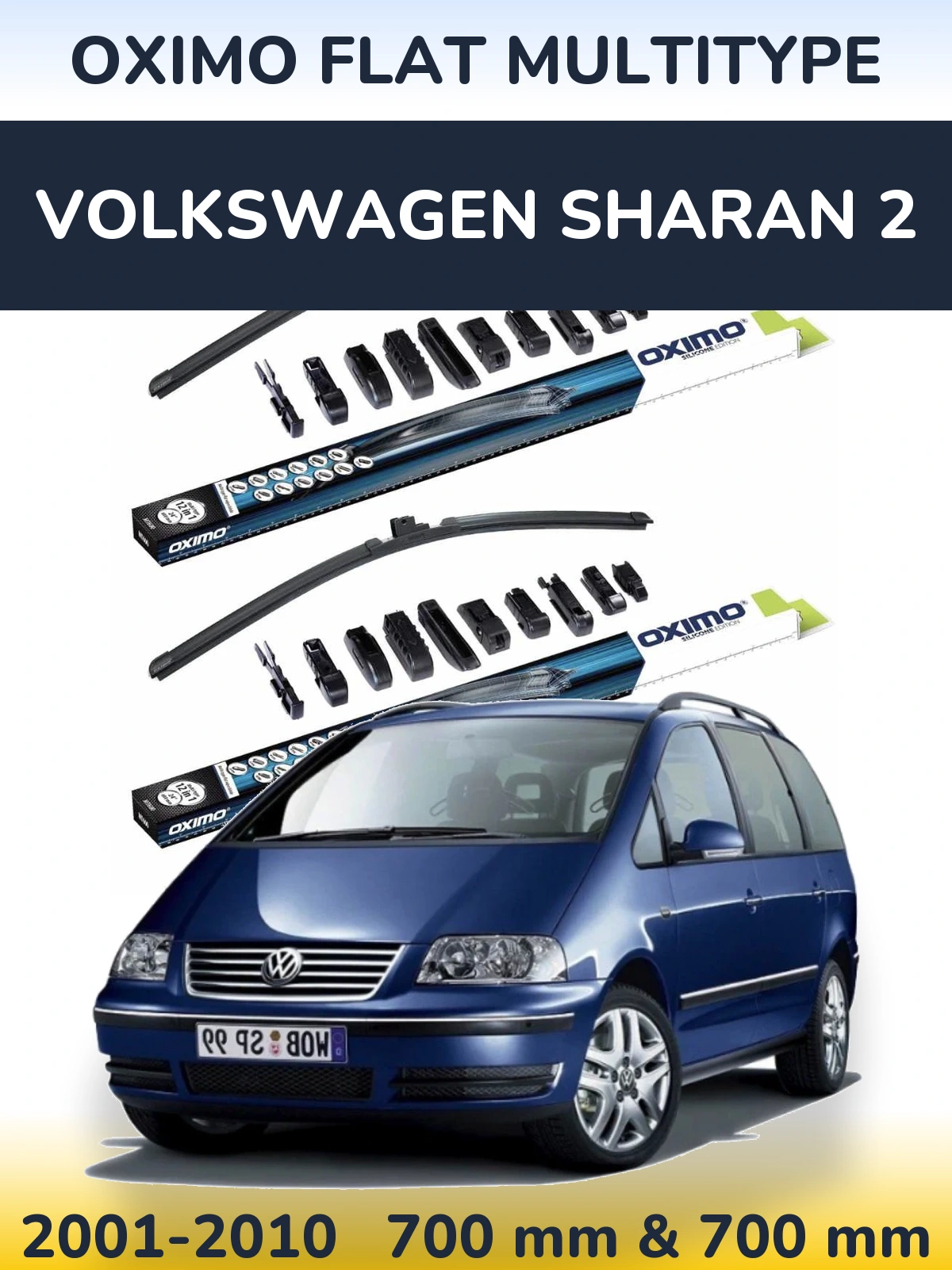Front wiper blade set Oximo Flat MultiTipse 700 & 700 mm for Volkswagen Sharan 2 2001-2010