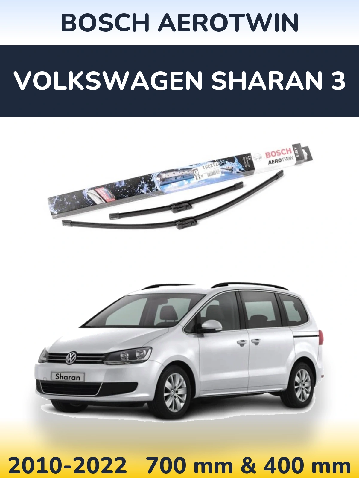 Front wiper blade set BOSCH AeroTwin 700 & 400 mm for Volkswagen Sharan 3 2010-2022