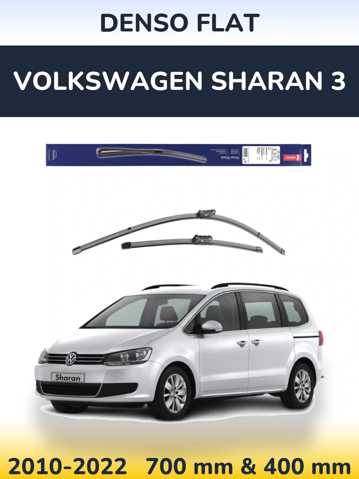 Front wiper blade set Denso Flat 700 & 400 mm for Volkswagen Sharan 3 2010-2022