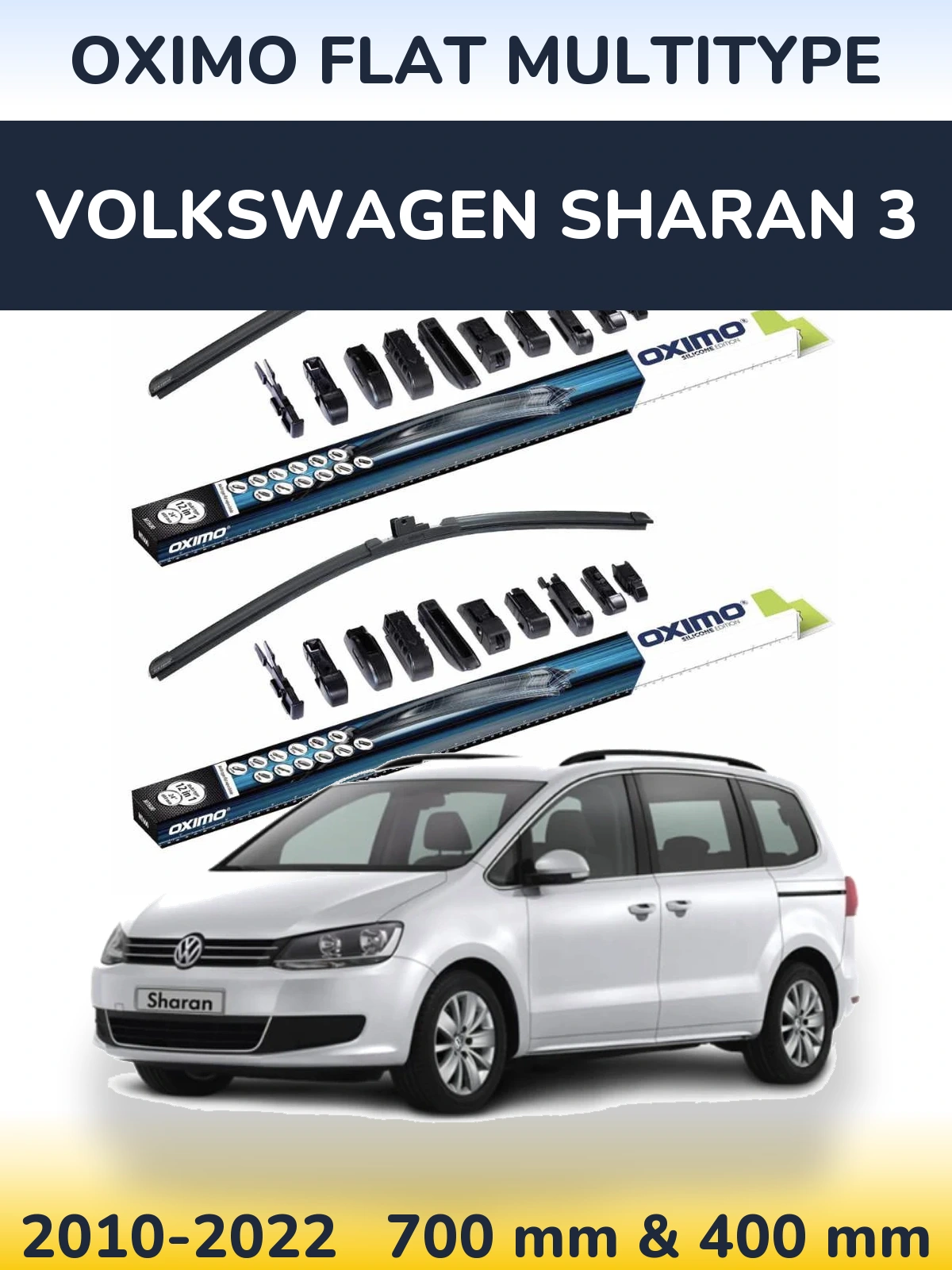 Front wiper blade set Oximo Flat MultiTipse 700 & 400 mm for Volkswagen Sharan 3 2010-2022