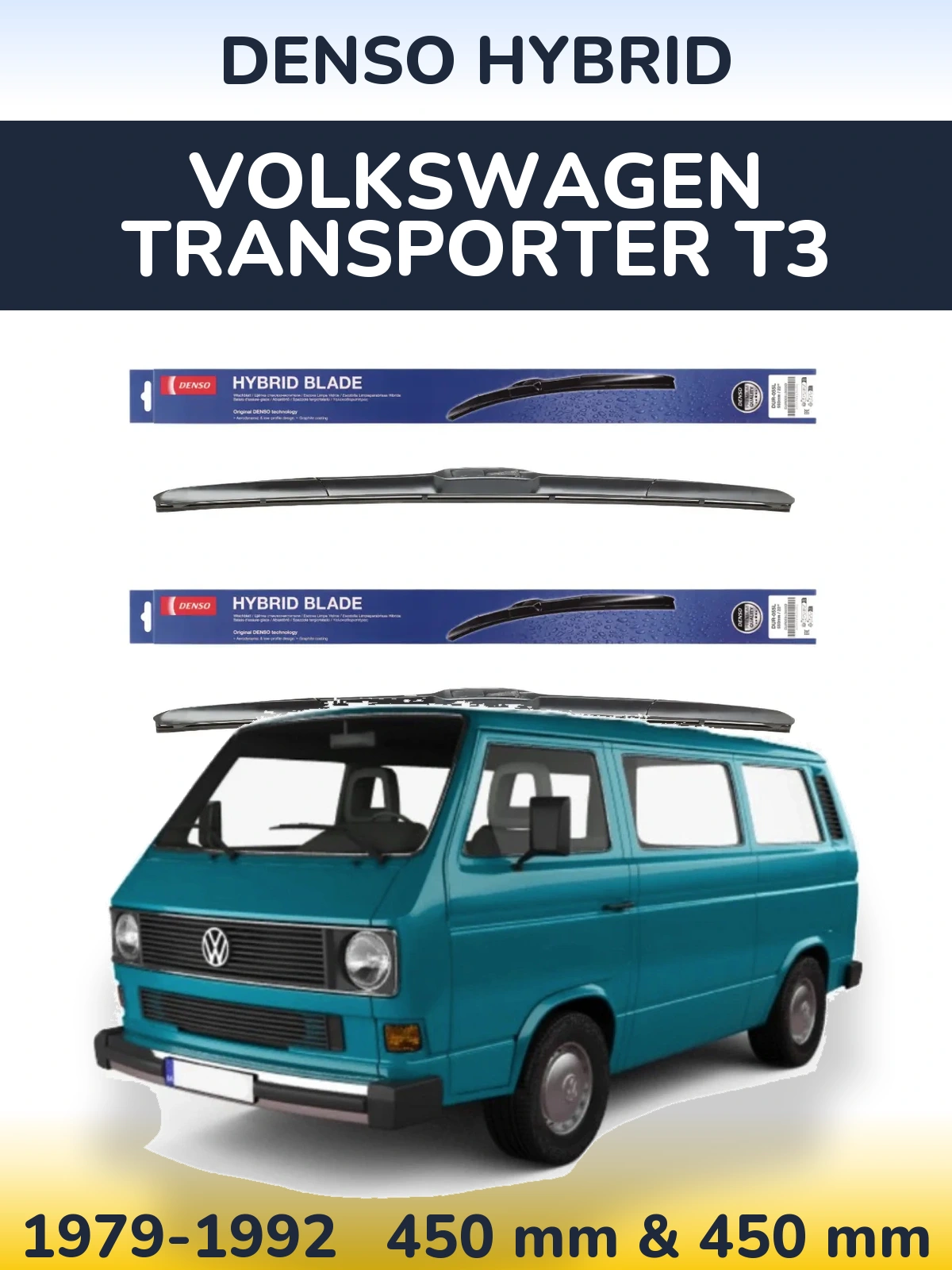 Front wiper blade set Denso Hybrid 450 & 450 mm for Volkswagen Transporter T3 1979-1992