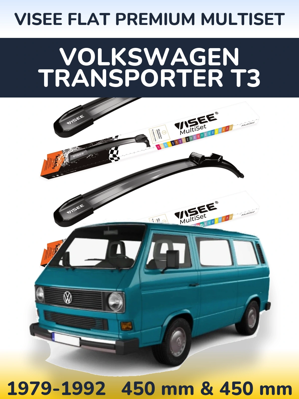 Front wiper blade set VISEE FLAT PREMIUM MultiSet 450 & 450 mm for Volkswagen Transporter T3 1979-1992