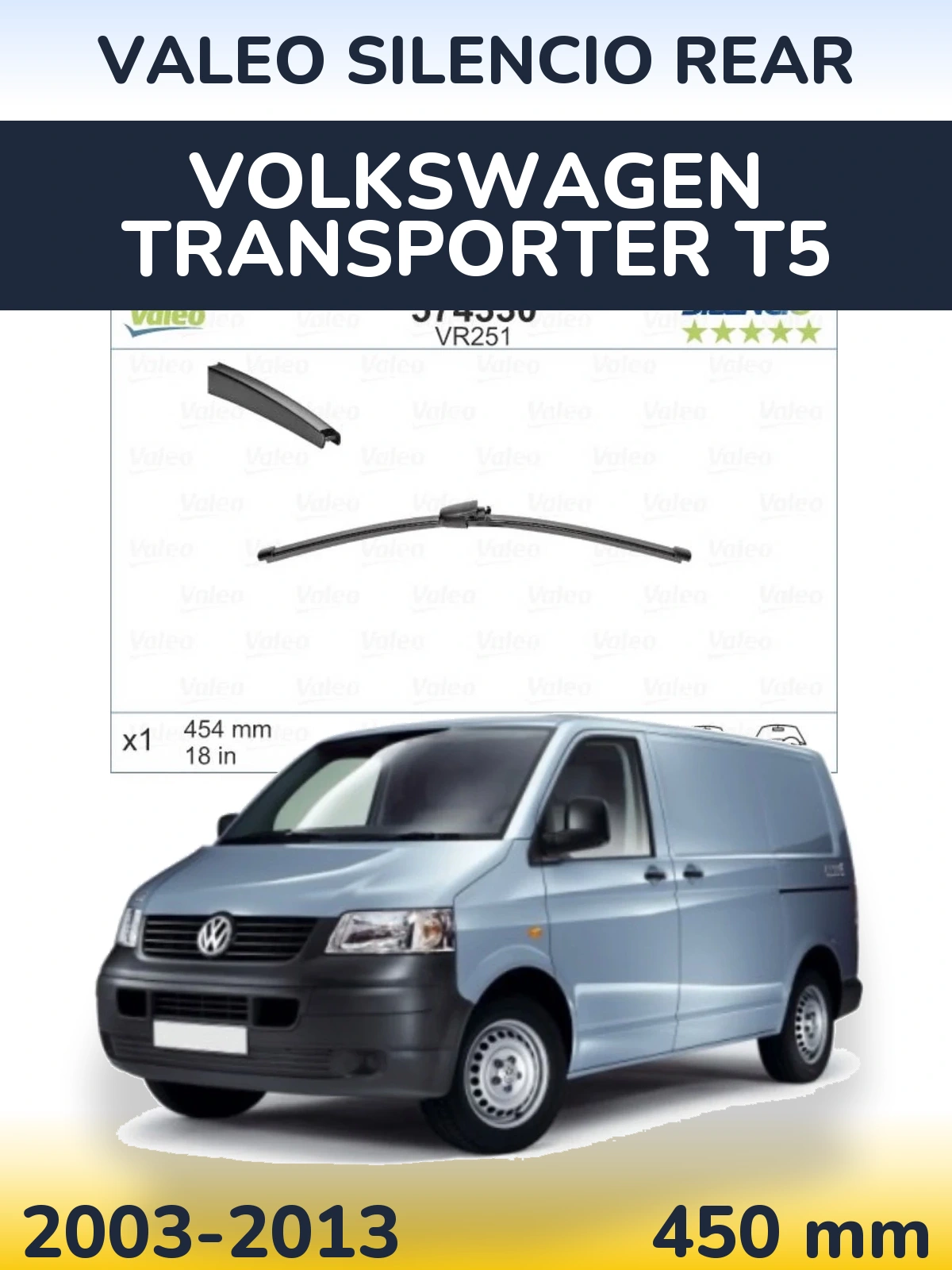 Rear wiper blade Valeo Silencio Rear 454 mm for Volkswagen Transporter T5 2003-2013