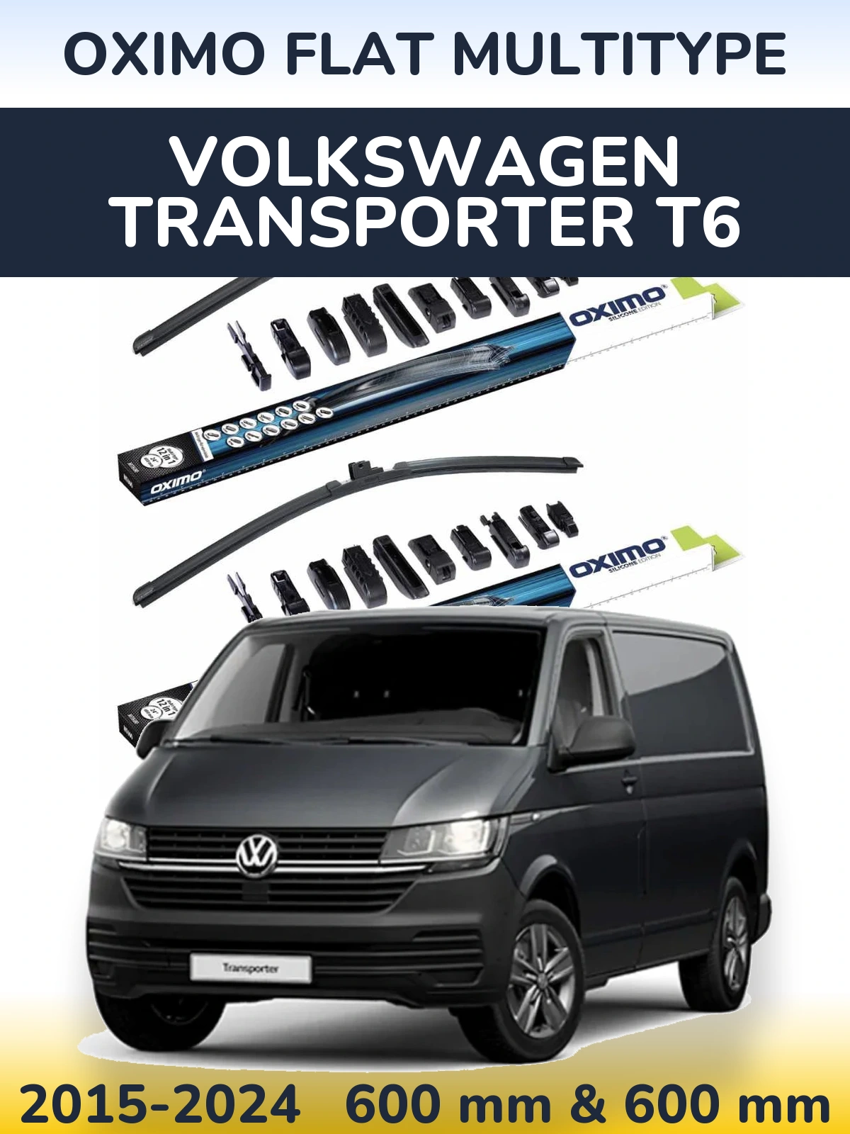 Front wiper blade set Oximo Flat MultiTipse 600 & 600 mm for Volkswagen Transporter T6 2015-2024