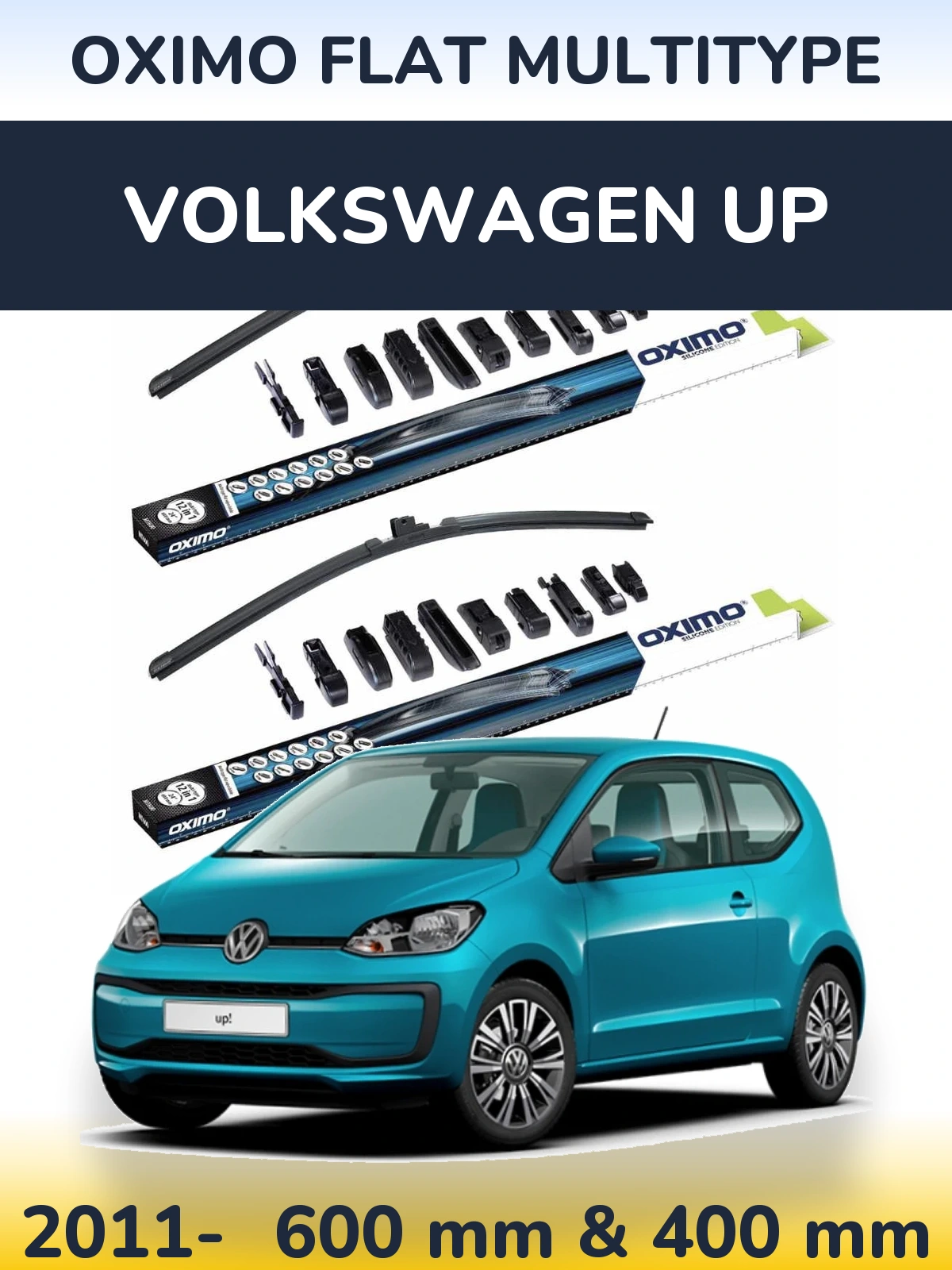 Front wiper blade set Oximo Flat MultiTipse 600 & 400 mm for Volkswagen Up 2011-2026