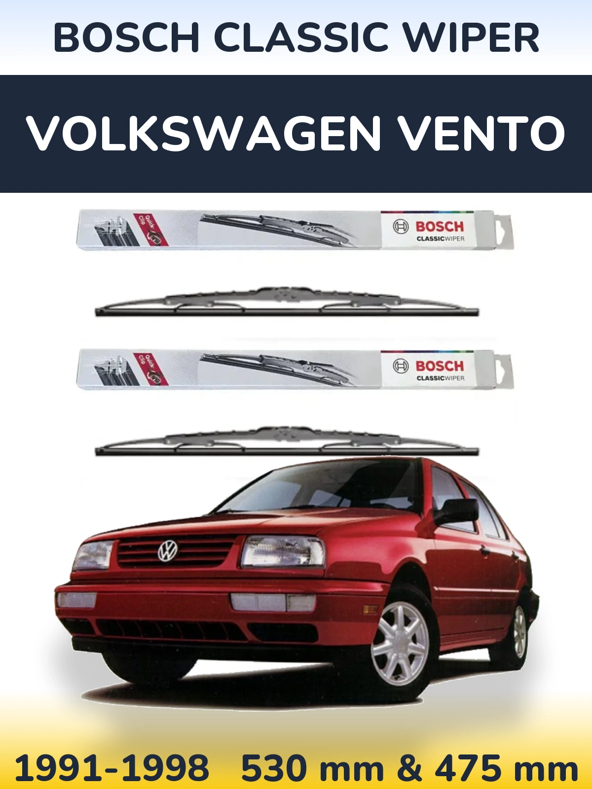 Комплект передних дворников BOSCH Classic Wiper 530 & 475 мм для Volkswagen Vento 1991-1998