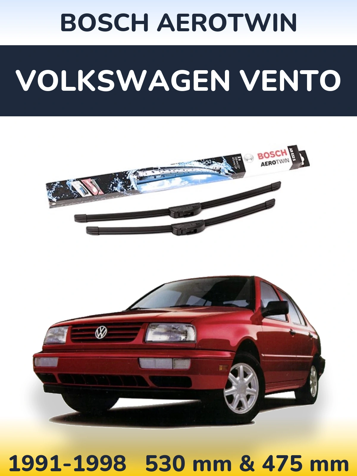 Front wiper blade set BOSCH AeroTwin 530 & 475 mm for Volkswagen Vento 1991-1998