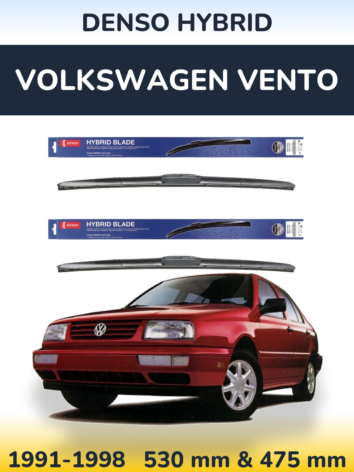 Front wiper blade set Denso Hybrid 530 & 475 mm for Volkswagen Vento 1991-1998