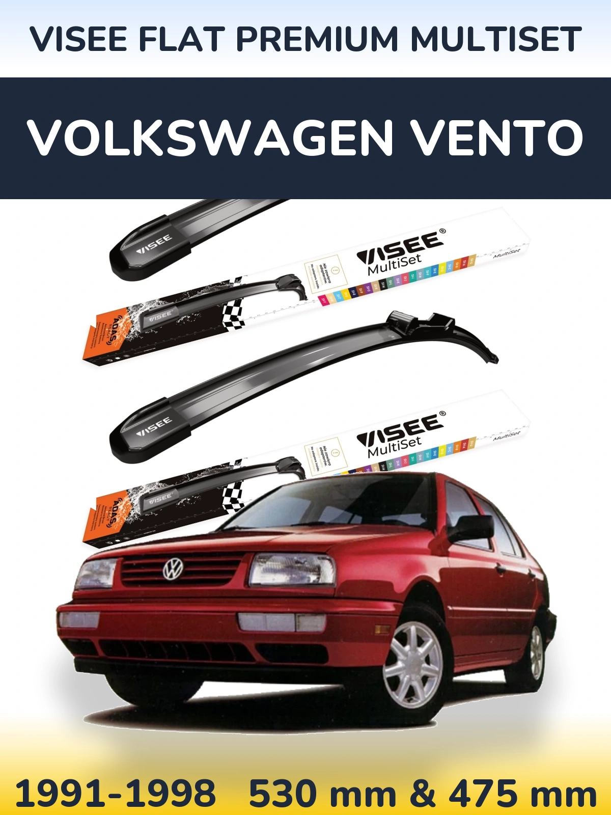 Front wiper blade set VISEE FLAT PREMIUM MultiSet 530 & 475 mm for Volkswagen Vento 1991-1998