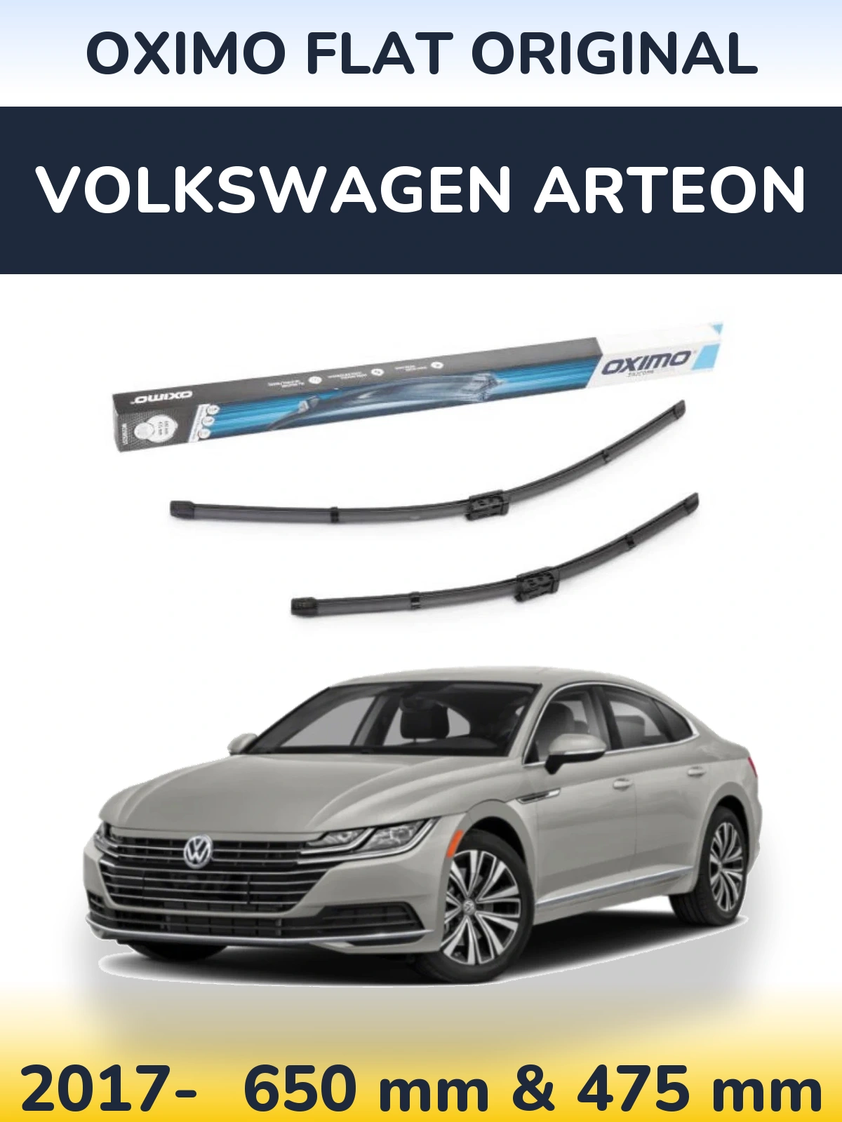 Комплект передних дворников Oximo Flat Original 650 & 475 мм для Volkswagen Arteon 2017-2026