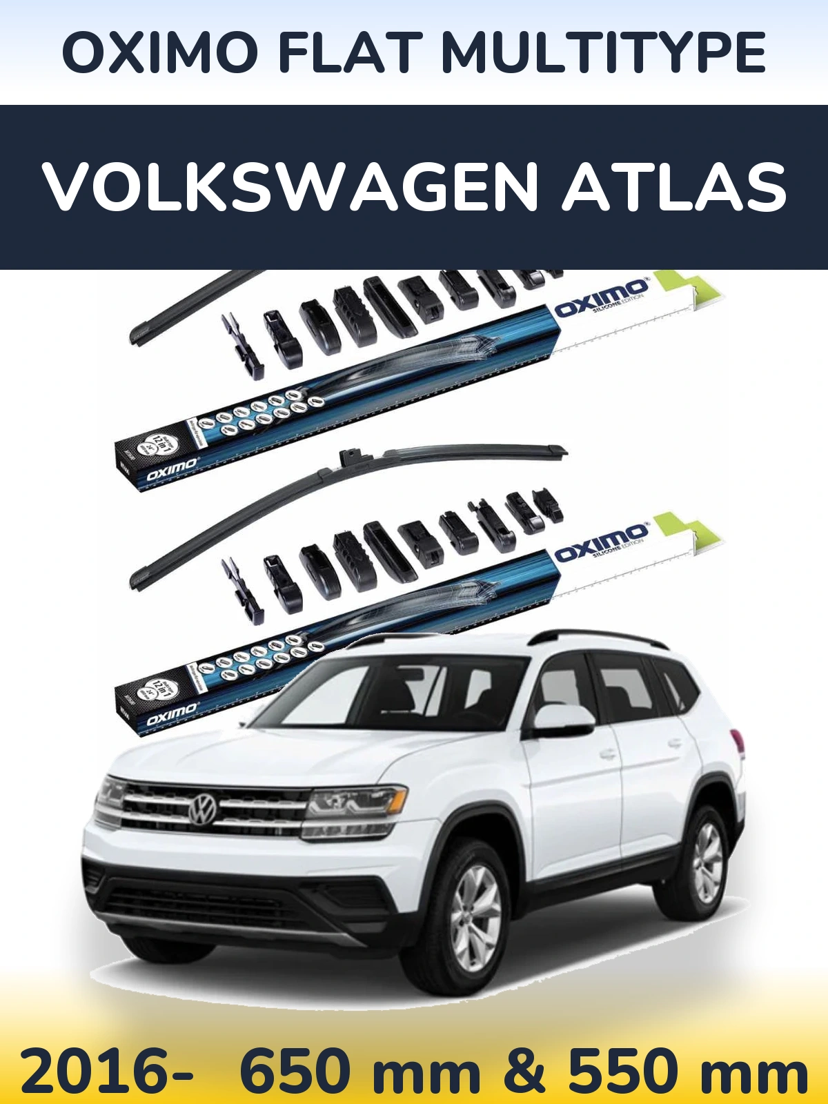 Комплект передних дворников Oximo Flat MultiТипe 650 & 550 мм для Volkswagen Atlas 2016-2026