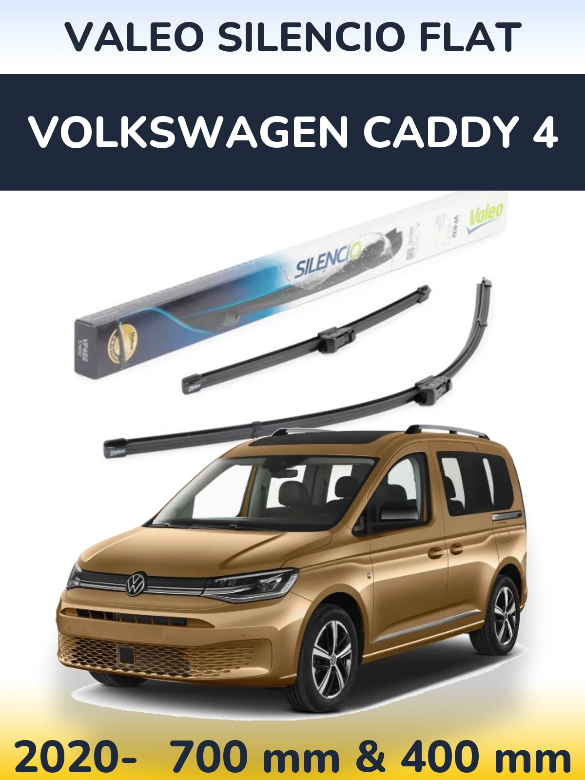 Комплект передніх щіток Valeo Silencio Flat 700 & 400 мм для Volkswagen Caddy 4 2020-2026