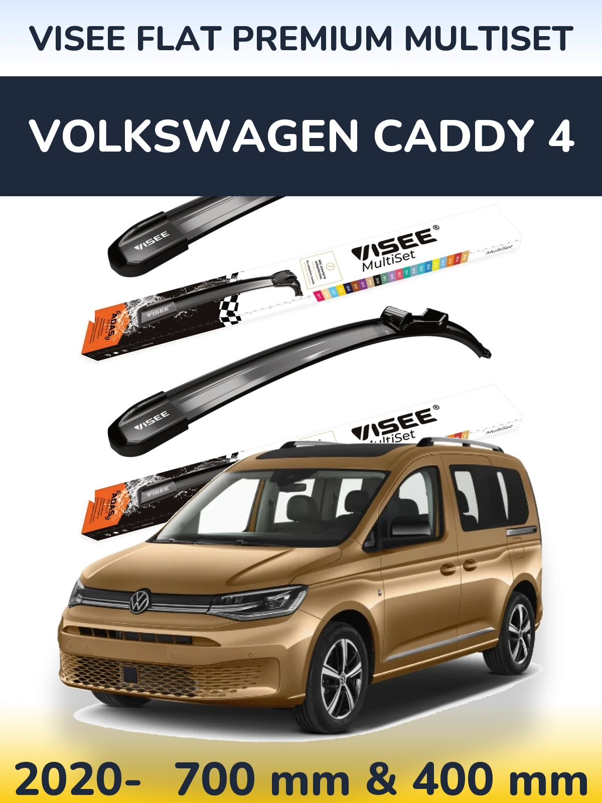 Front wiper blade set VISEE FLAT PREMIUM MultiSet 700 & 400 mm for Volkswagen Caddy 4 2020-2026