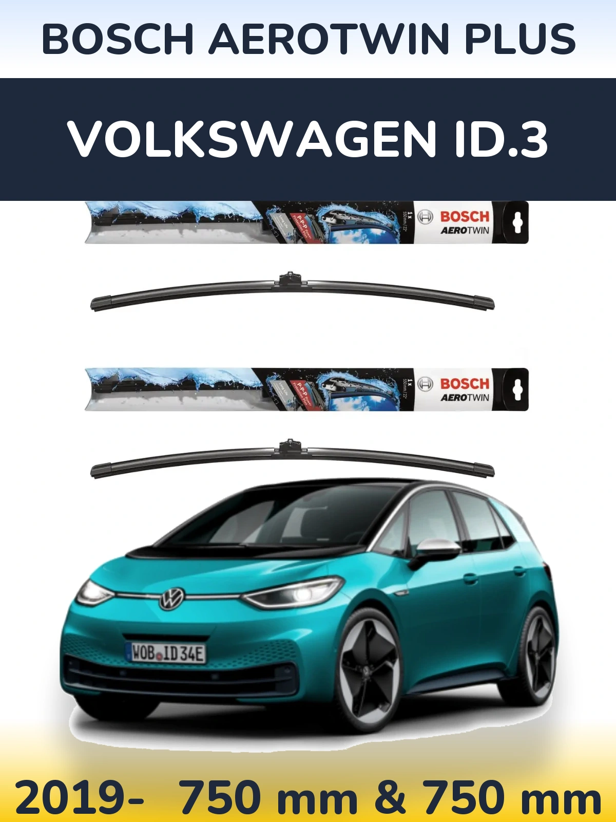 Front wiper blade set BOSCH AeroTwin Plus 750 & 750 mm for Volkswagen ID.3 2019-2026