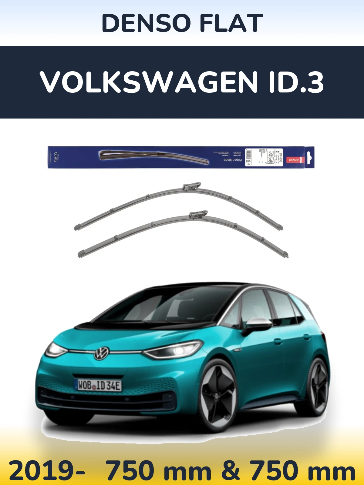 Front wiper blade set Denso Flat 750 & 750 mm for Volkswagen ID.3 2019-2026