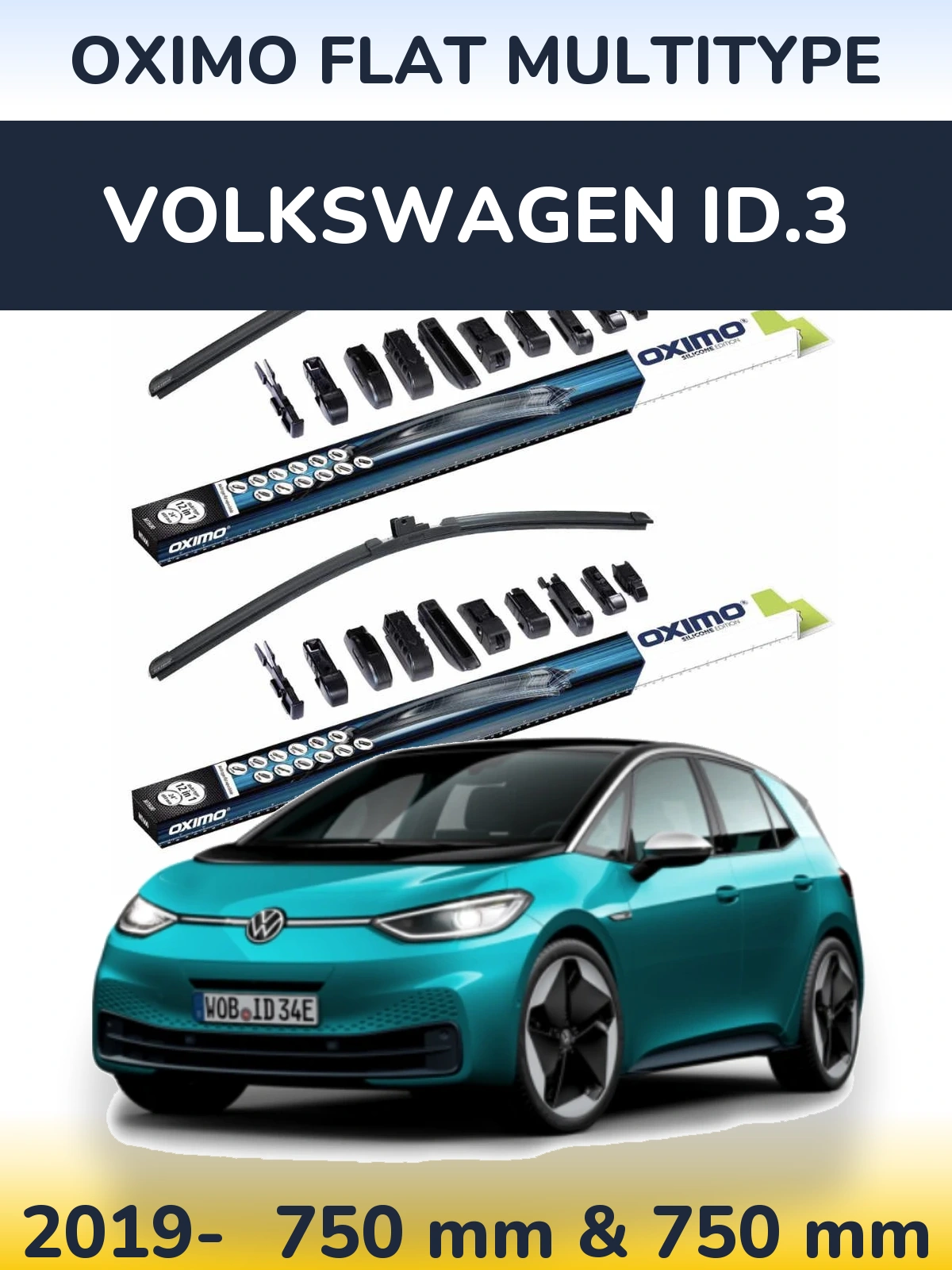 Front wiper blade set Oximo Flat MultiTipse 750 & 750 mm for Volkswagen ID.3 2019-2026