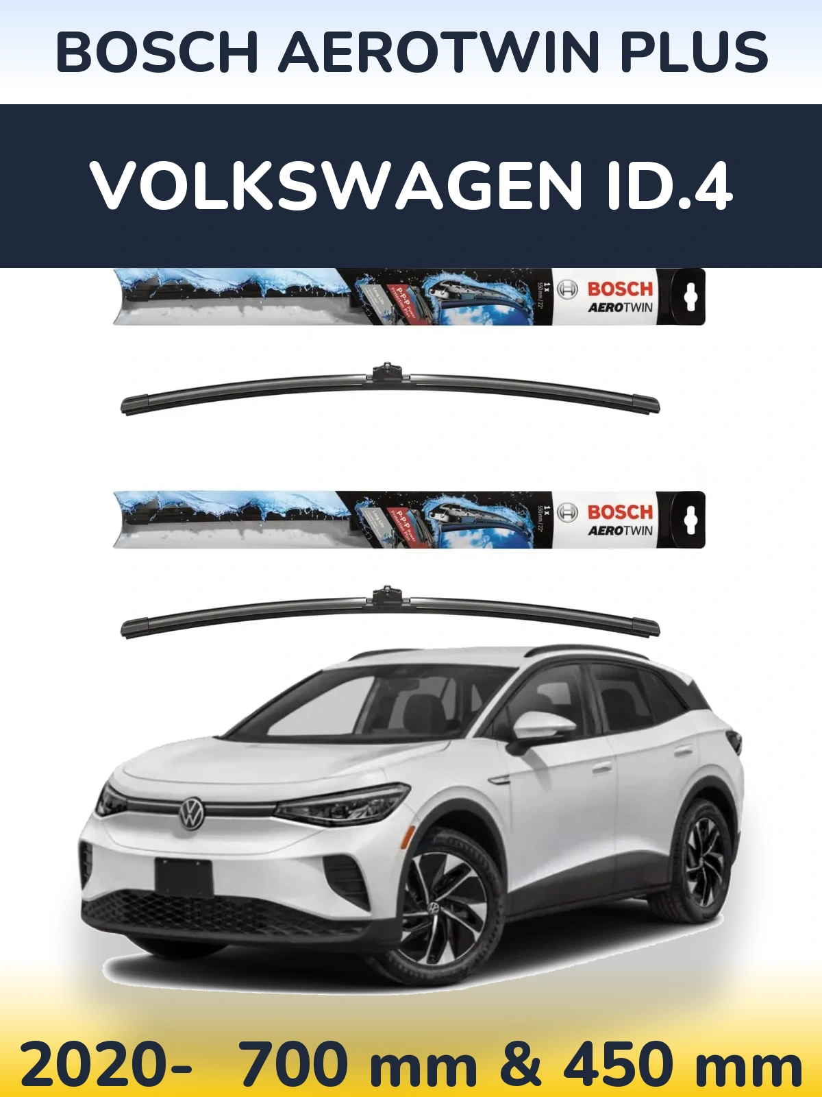 Комплект передніх щіток BOSCH AeroTwin Plus 700 & 450 мм для Volkswagen ID.4 2020-2026
