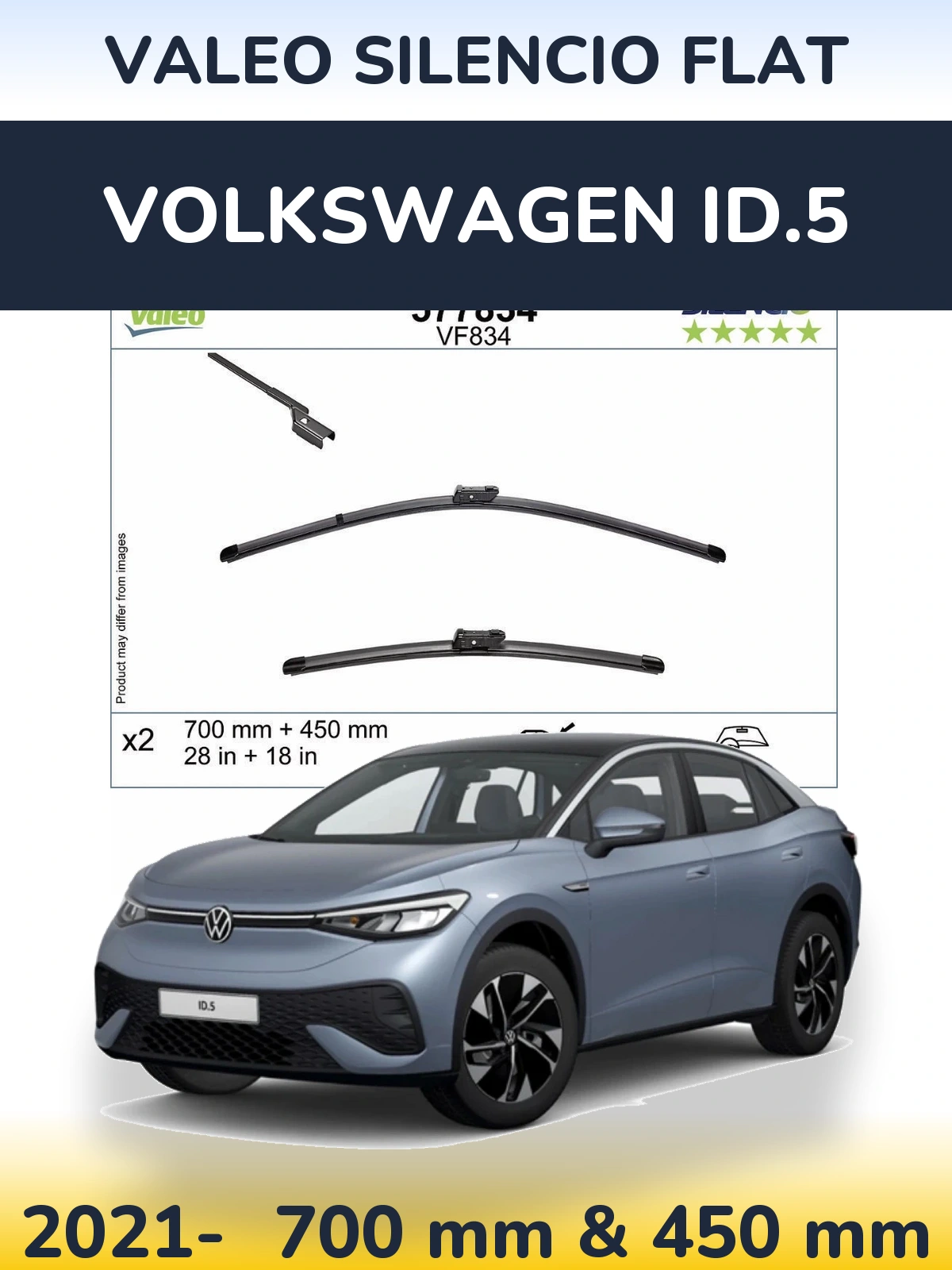 Комплект передних дворников Valeo Silencio Flat 700 & 450 мм для Volkswagen ID.5 2021-2026