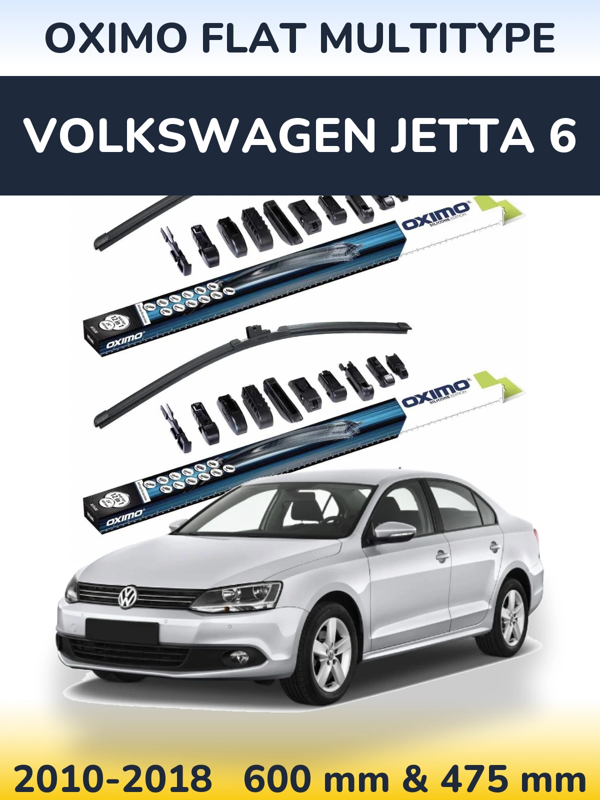 Front wiper blade set Oximo Flat MultiTypee 600 & 475 mm for Volkswagen Jetta 6 2010-2018