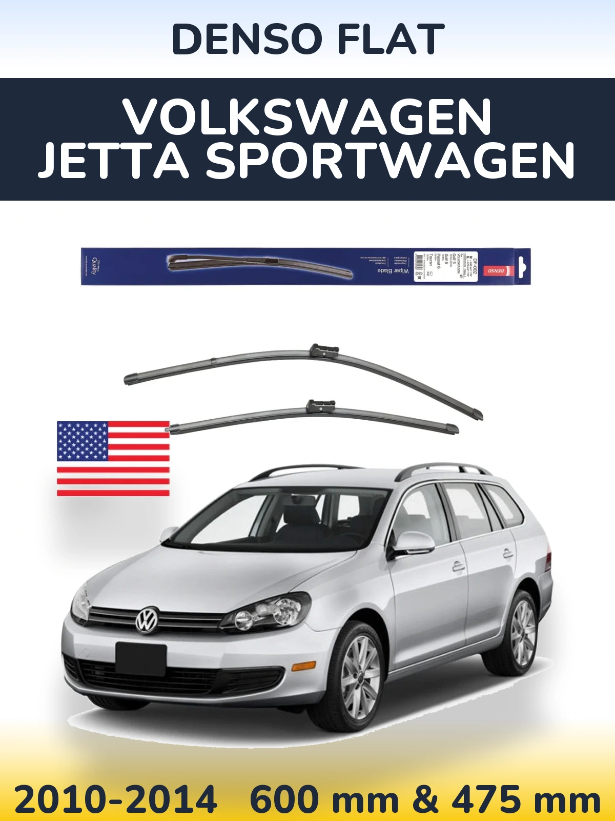 Front wiper blade set Denso Flat 600 & 475 mm for Volkswagen Jetta SportWagen 2010-2014