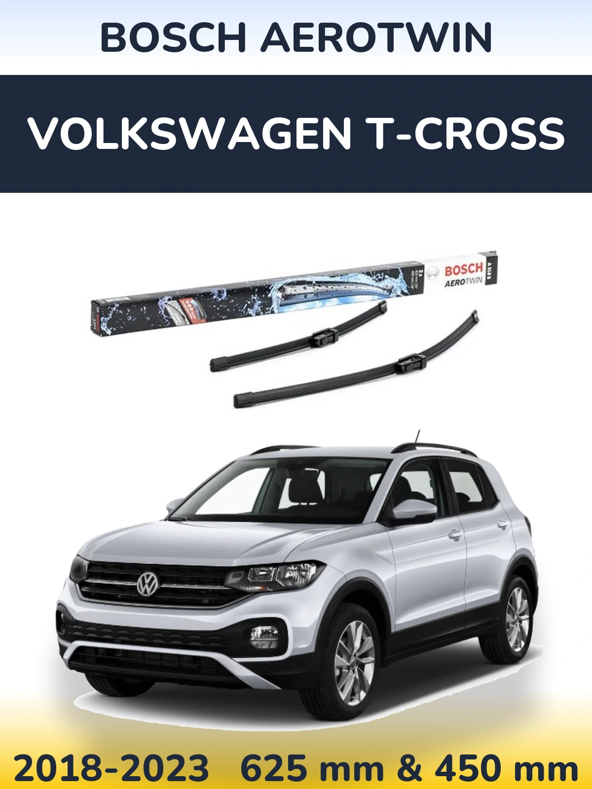 Front wiper blade set BOSCH AeroTwin 625 & 450 mm for Volkswagen T-Cross 2018-2023