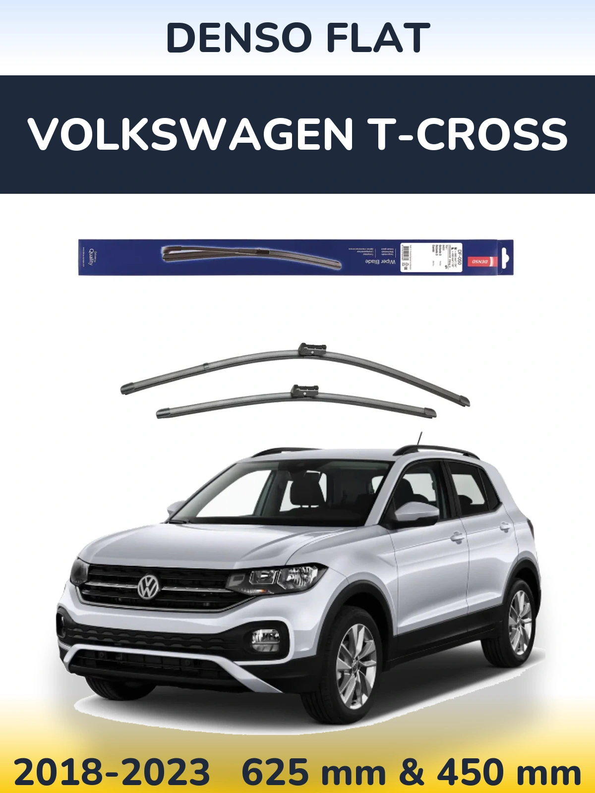 Front wiper blade set Denso Flat 600 & 450 mm for Volkswagen T-Cross 2018-2023