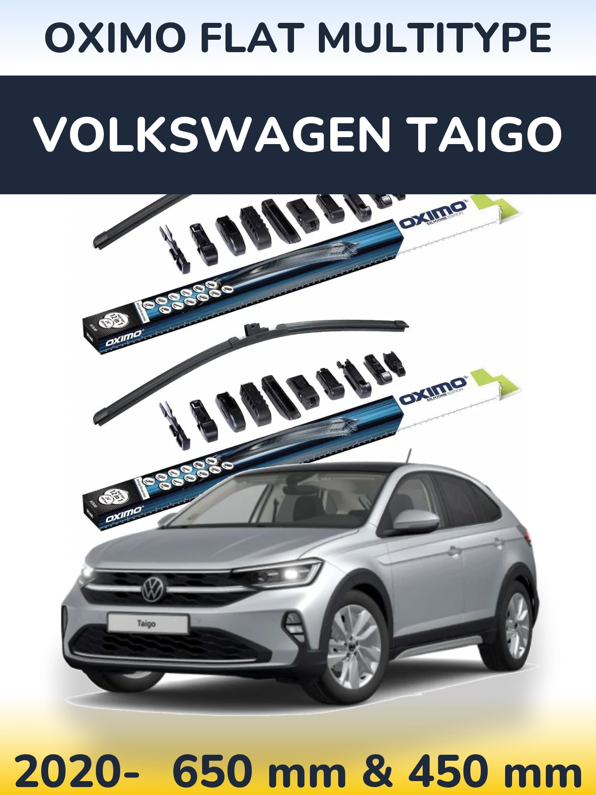 Front wiper blade set Oximo Flat MultiTipse 650 & 450 mm for Volkswagen Taigo 2020-2026