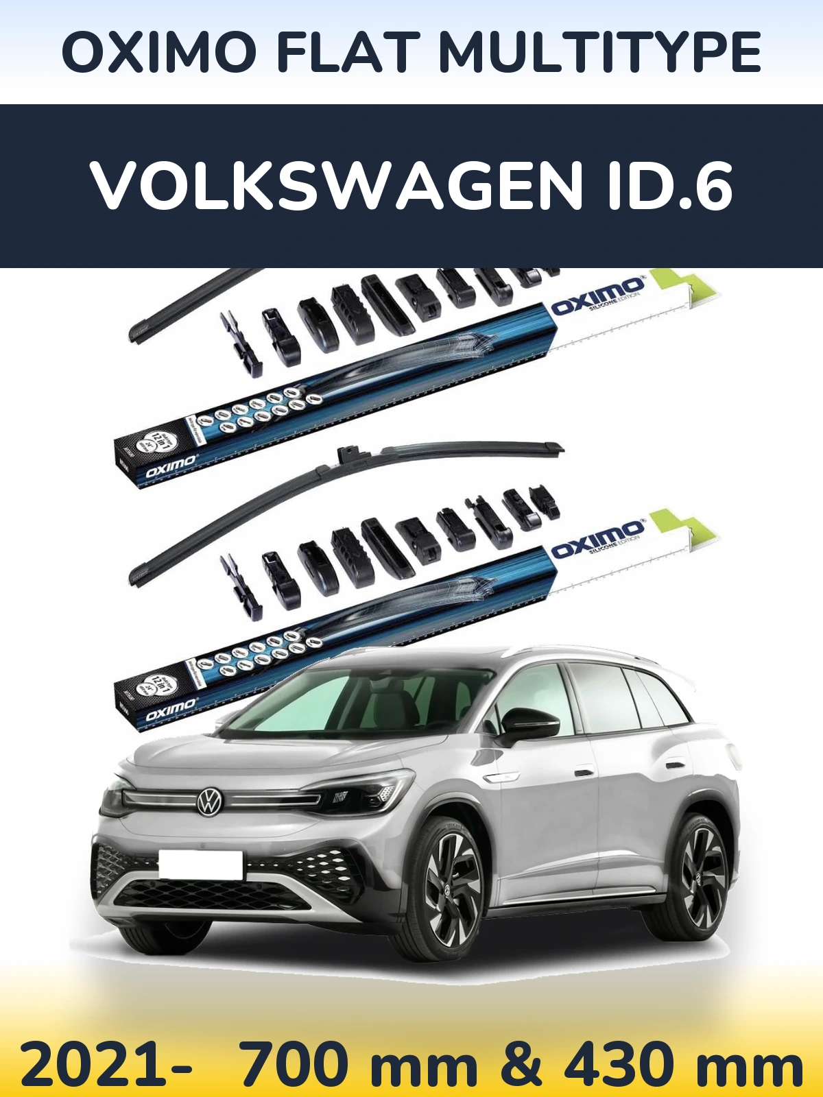 Комплект передніх щіток Oximo Flat MultiТипe 700 & 430 мм для Volkswagen ID.6 2021-2026