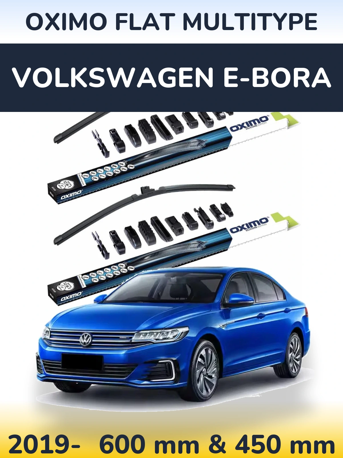 Front wiper blade set Oximo Flat MultiTipse 600 & 450 mm for Volkswagen e-Bora 2019-2026