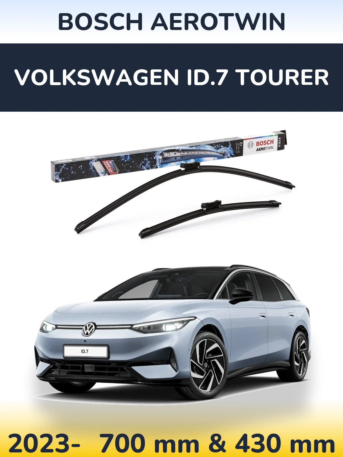 Комплект передних дворников BOSCH AeroTwin 700 & 425 мм для Volkswagen ID.7 Tourer 2023-2026