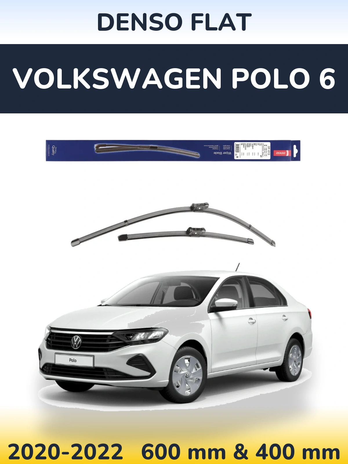 Front wiper blade set Denso Flat 600 & 380 mm for Volkswagen Polo 6 2020-2022