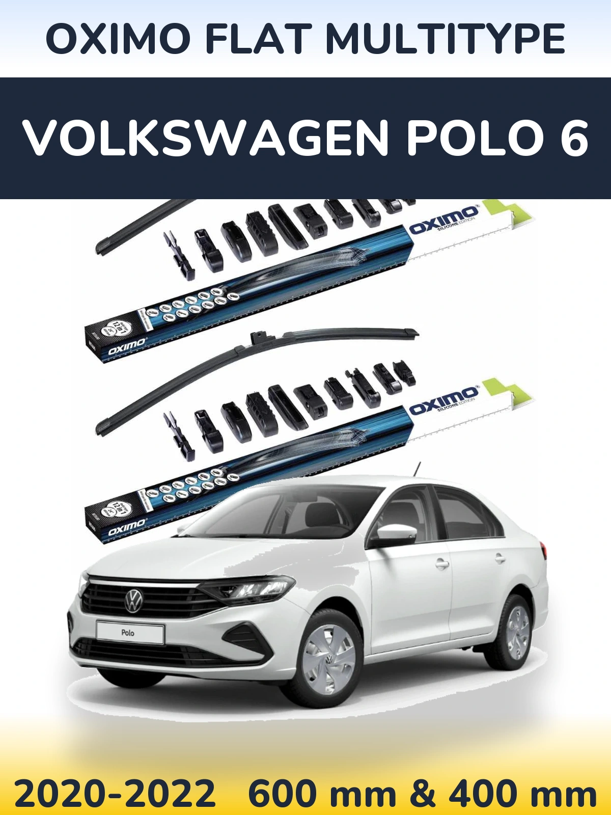 Front wiper blade set Oximo Flat MultiTipse 600 & 400 mm for Volkswagen Polo 6 2020-2022