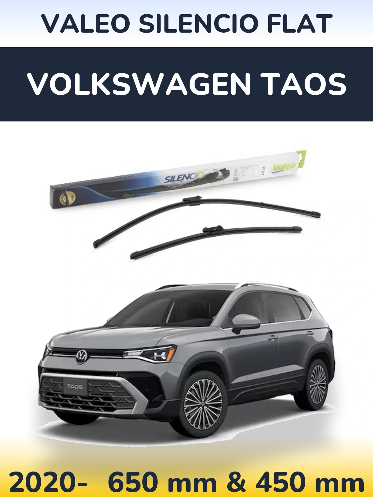 Front wiper blade set Valeo Silencio Flat 650 & 450 mm for Volkswagen Taos 2020-2026