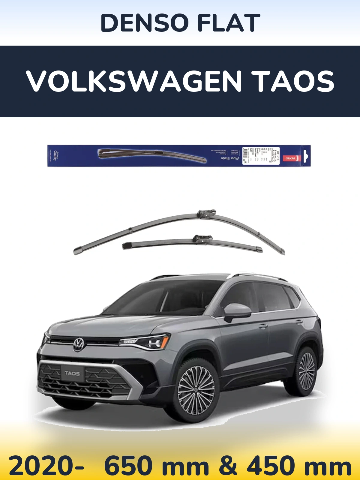 Front wiper blade set Denso Flat 650 & 450 mm for Volkswagen Taos 2020-2026