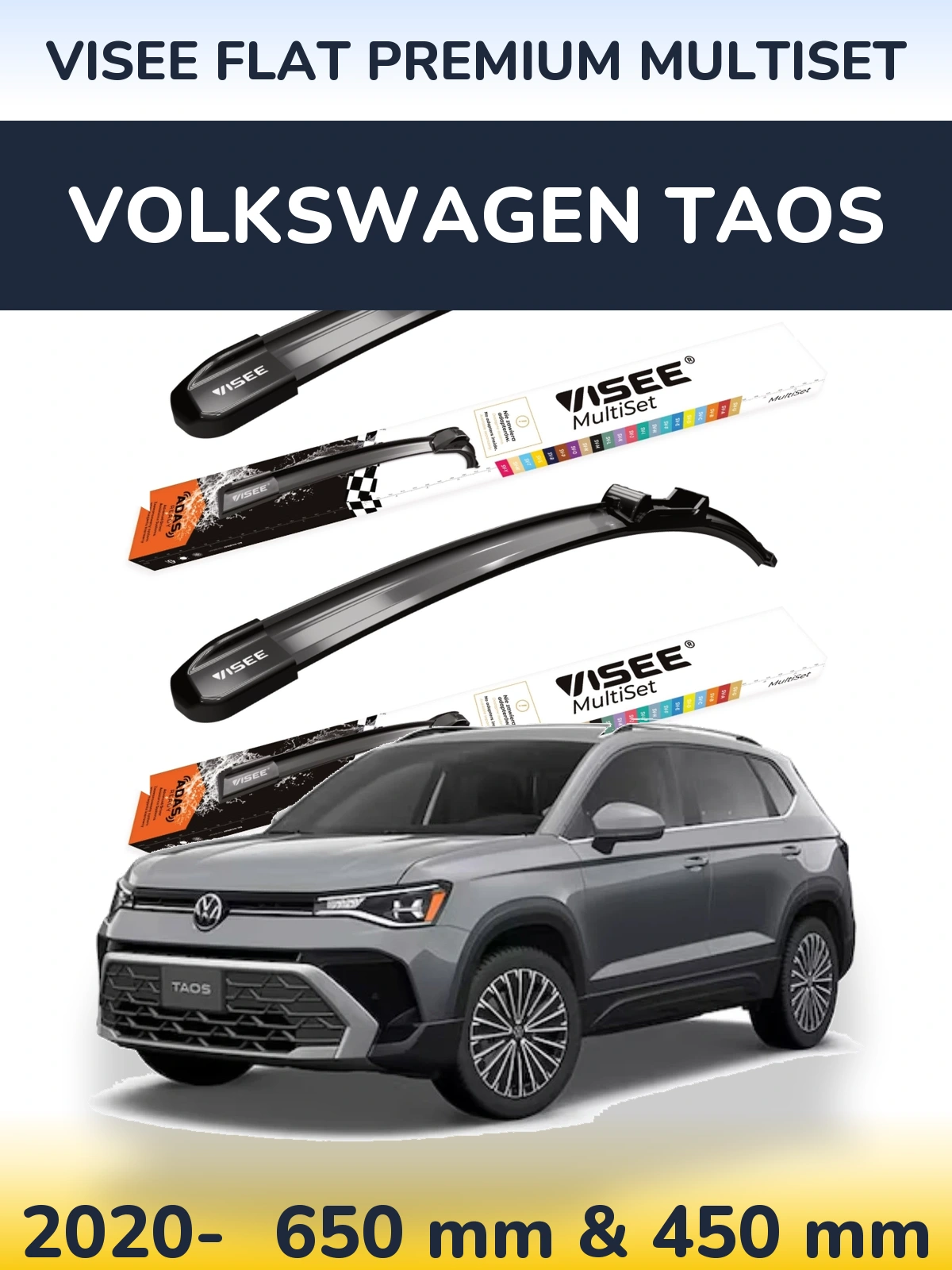 Front wiper blade set VISEE FLAT PREMIUM MultiSet 650 & 450 mm for Volkswagen Taos 2020-2026