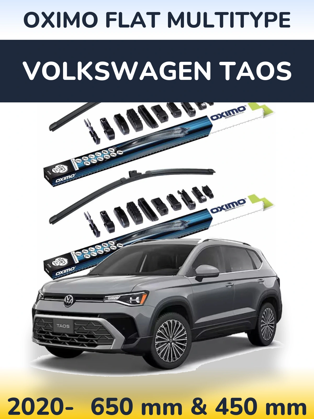 Front wiper blade set Oximo Flat MultiTipse 650 & 450 mm for Volkswagen Taos 2020-2026
