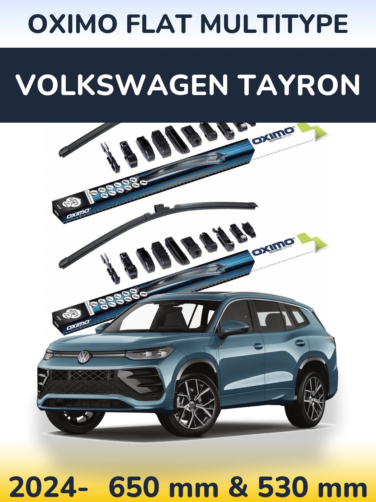 Front wiper blade set Oximo Flat MultiTipse 650 & 530 mm for Volkswagen Tayron 2024-2026