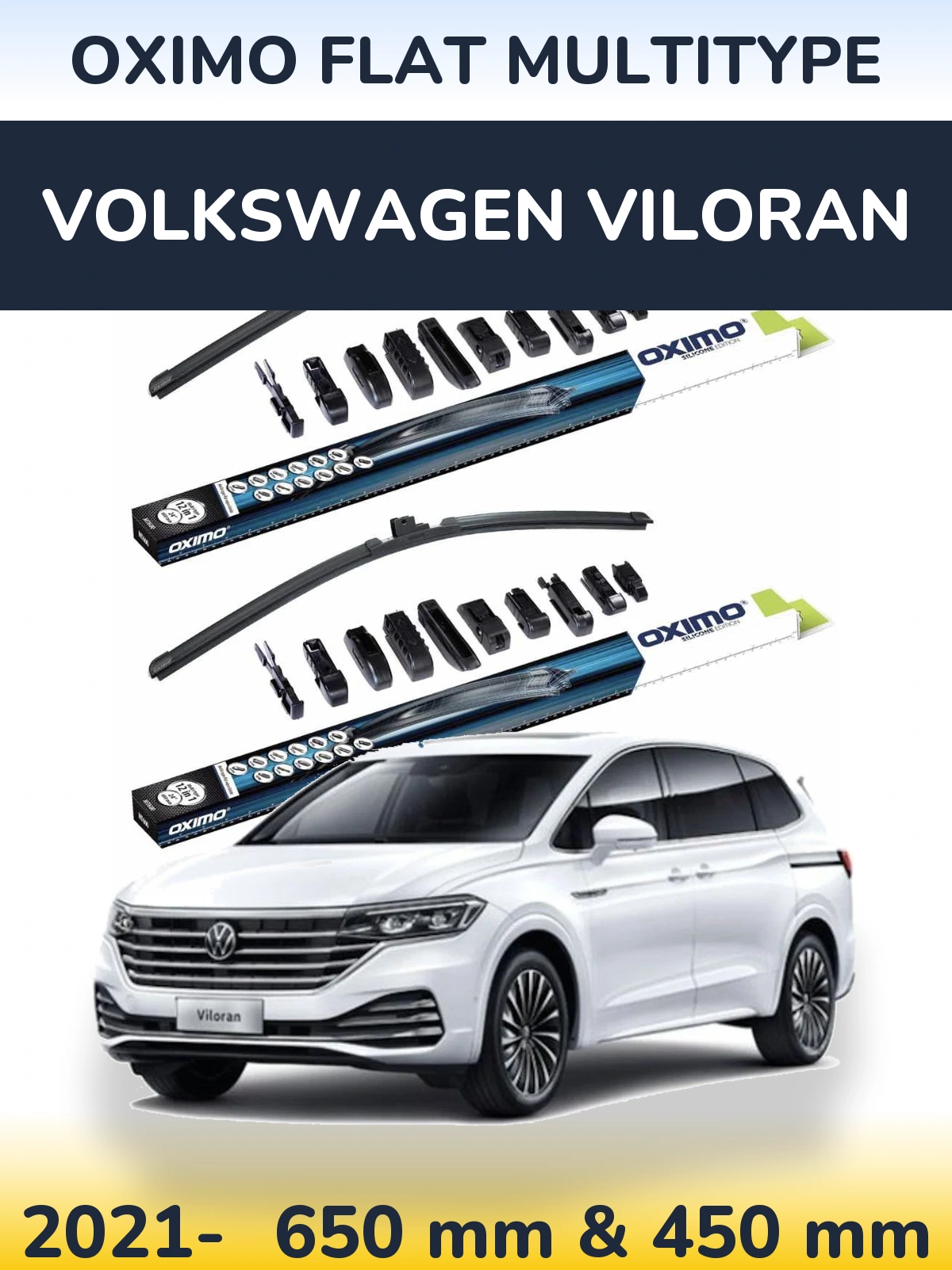 Front wiper blade set Oximo Flat MultiTipse 650 & 450 mm for Volkswagen Viloran 2021-2026