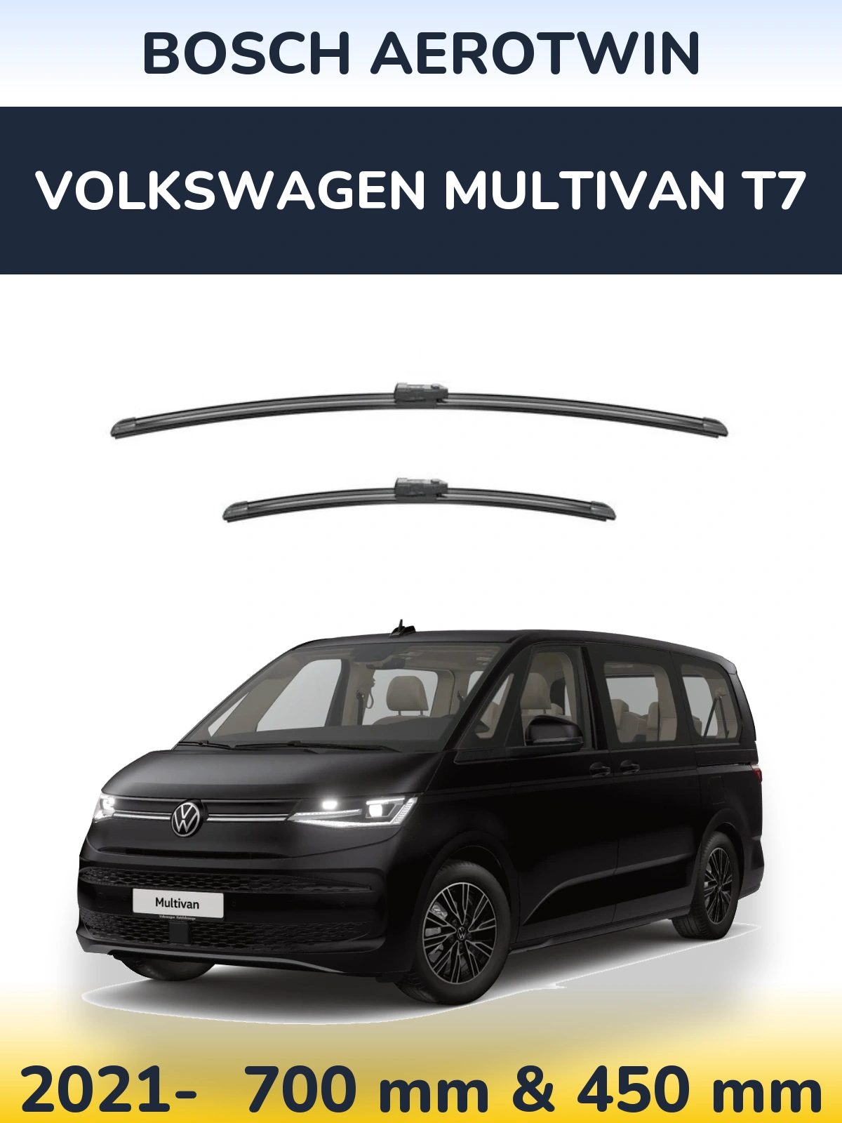 Комплект передних дворников BOSCH AeroTwin 700 & 450 мм для Volkswagen Multivan T7 2021-2026