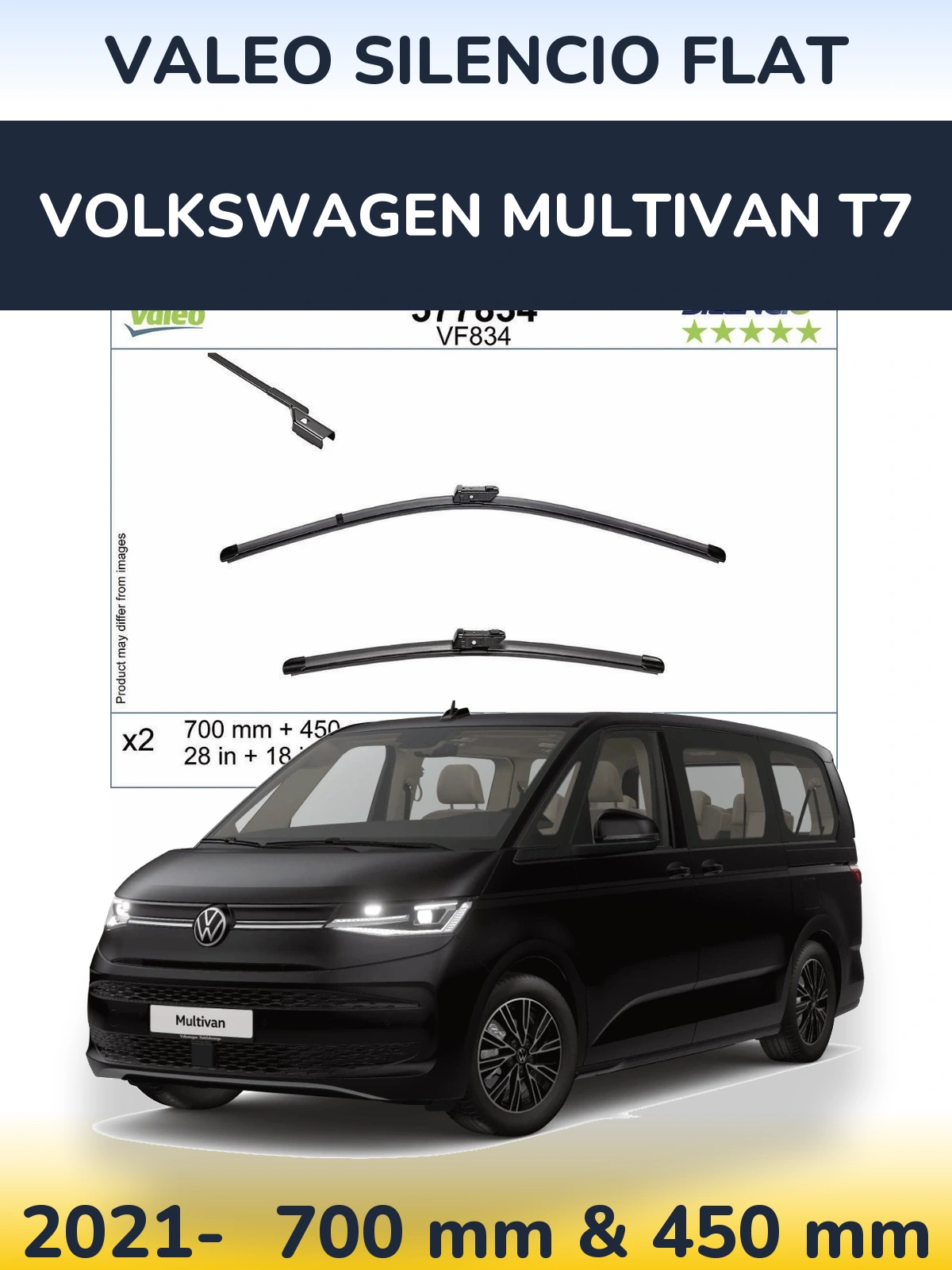 Front wiper blade set Valeo Silencio Flat 700 & 450 mm for Volkswagen Multivan T7 2021-2026